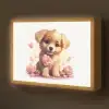 Hond - Bloemen - Roze - Meisjes - Kind Light Box met batterij (Wandlamp kind) middel -z3d_website
