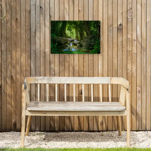 Waterval in het Regenwoud Tuinposter op houten frame 2 cm dik klein -sfeer4