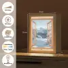 Doorkijk - Winterlandschap - Natuur - Berg - Bomen - Hout Light Box met kabel (Tafellamp) klein -USP_websiteoverzichtDE