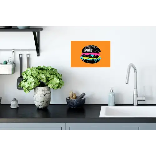 Hamburger - Oranje - Neon - popart Muursticker klein -keuken