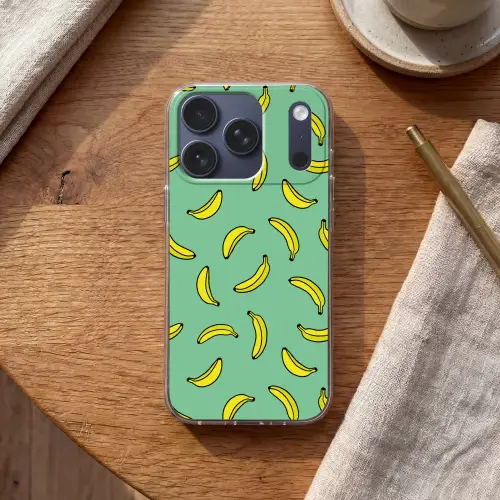 Bananen - Geel - Groen - Print Telefoonhoesje iPhone 17 Pro klein -sfeer1
