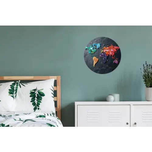 Wereldkaart - Edelstenen - Regenboog - Ruw Wandcirkel aluminium klein -slaapkamer