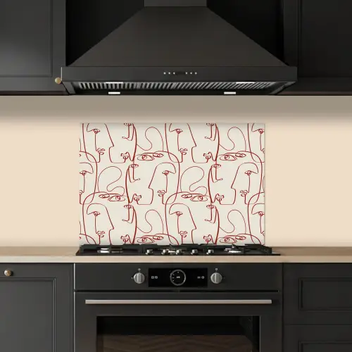 Gezichten - Abstract - Rood - Beige keuken achterwand spatscherm klein 900 -sfeer1