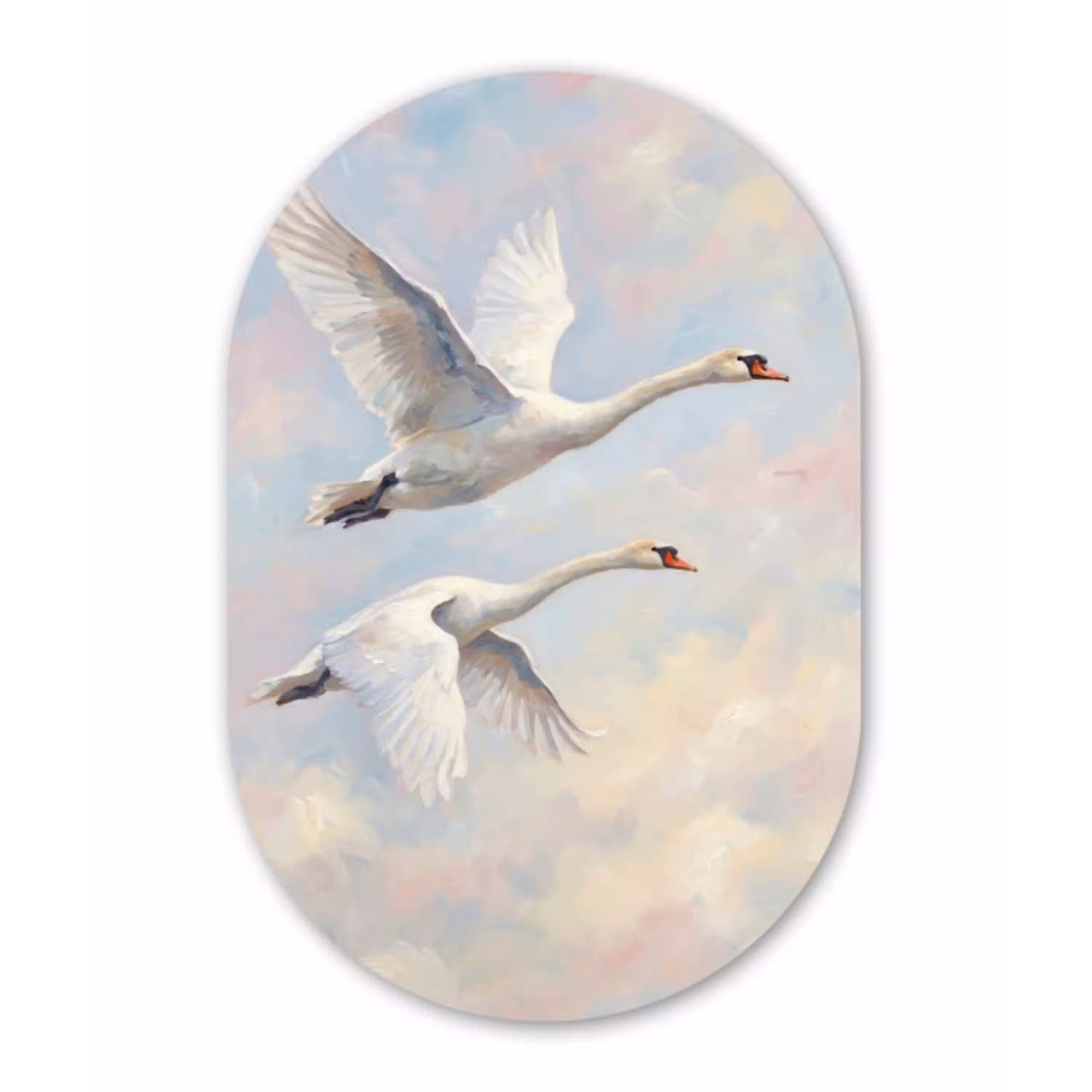 Vogel - Vliegend - Lucht - Modern - Pastel Wandcirkel Ovaal Aluminium middel -3d