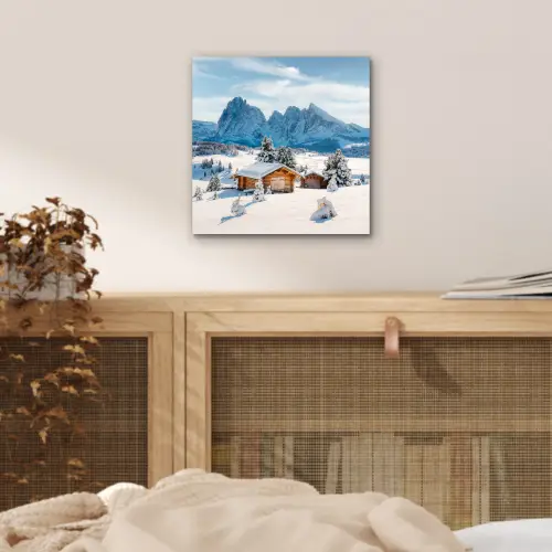 Winter - Huisje - Bergen - Uitzicht - Sneeuw aluminium wit klein -sfeer3