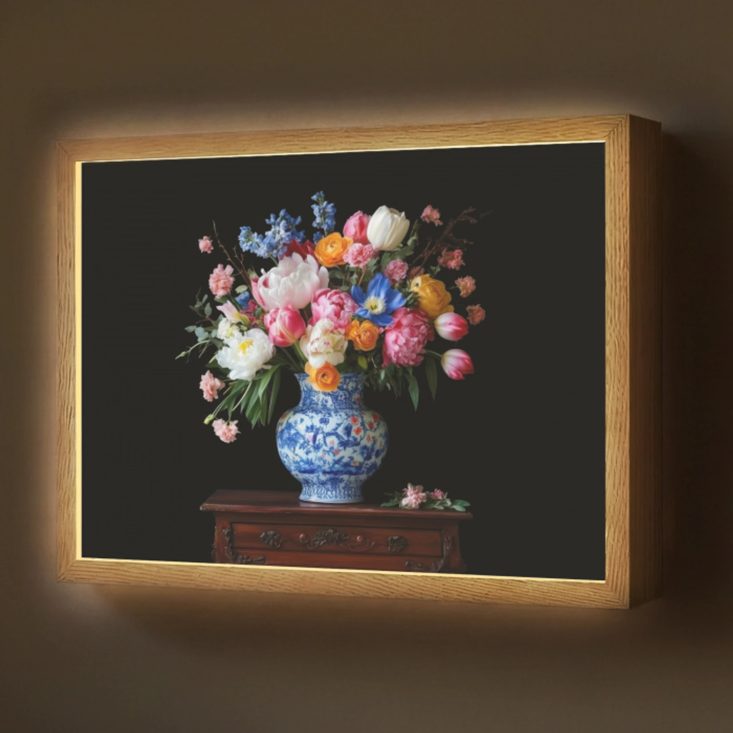 Rozen - Bloemen - Vaas - Boeket Light Box met batterij (Wandlamp) middel -z3d_website
