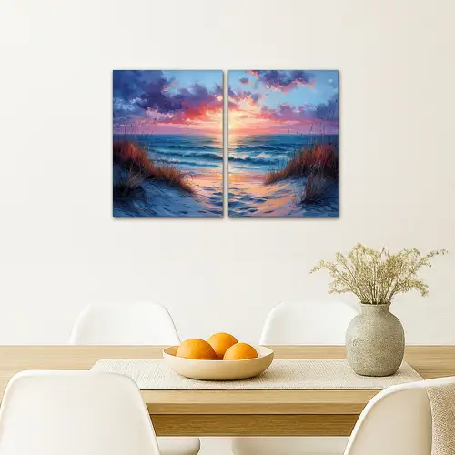 Strand - Blauw - Verf - Paars Canvas - Meerluiken 2 luik klein -sfeer4