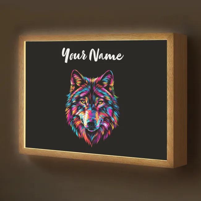 Lightbox - Kids' Wall Lamp with Name -. Wolf - Colorful - Black - Animals - Neon