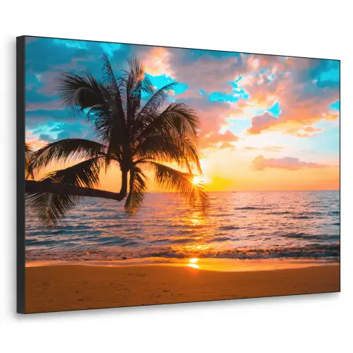 Palm - Zonsondergang - Horizon - Strand - Zee - Tropisch Textielframe zwart klein -3d