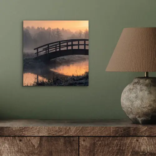 Brug - Mist - Bomen - Water aluminium wit klein -sfeer2