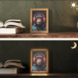 Graffiti - Chimpansee - Koptelefoon - Aap Light Box met kabel (Tafellamp) klein -sfeer3