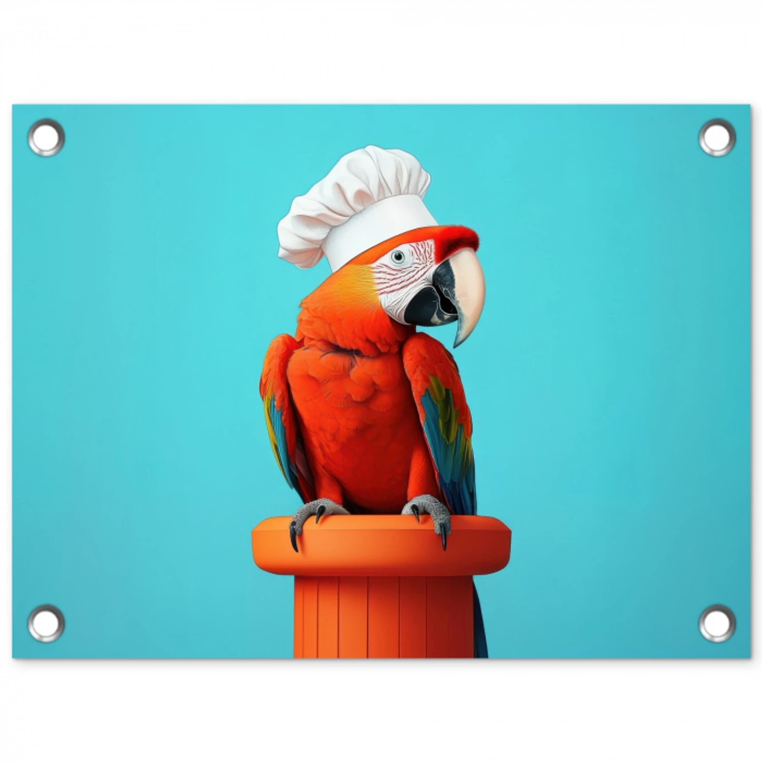 Ara - Koksmuts - Sokkel - Grappig tuinposter los doek klein -3d