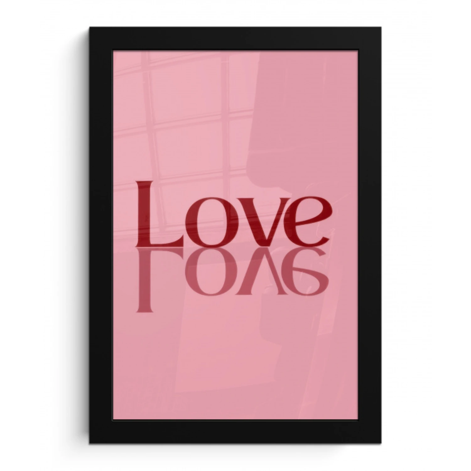 Love - Roze - Spiegeling fotolijst zwart zonder passe partout klein -3d