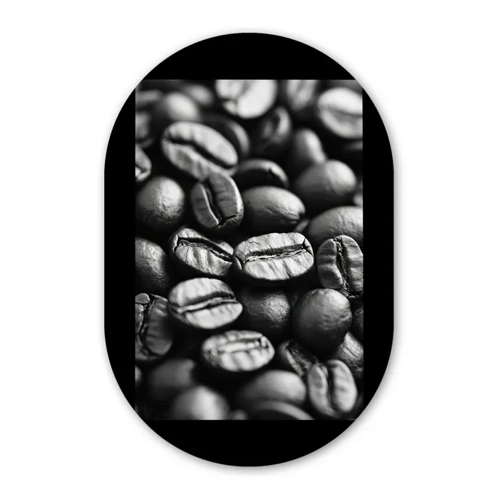 Koffiebonen - Zwart - Vintage Wandcirkel Ovaal Glas middel -3d