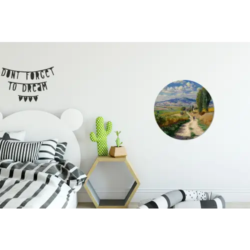 Mensen - Wandelen - Zandpad - Velden Wandcirkel aluminium klein -kinderkamer