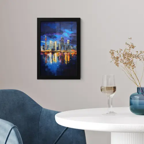 Skyline Toronto - Modern - Stadslicht - Blauw fotolijst zwart zonder passe partout klein -sfeer4