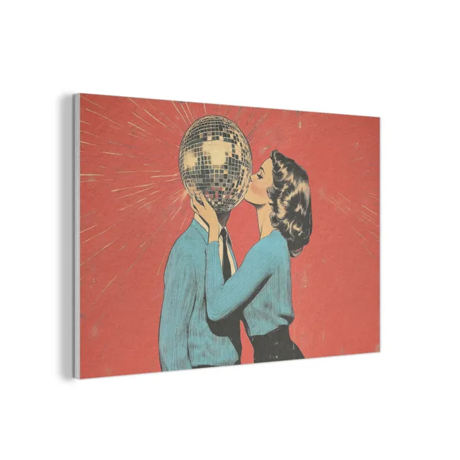 Akoestisch schilderij - Vrouw - Retro - Discobal - Kus