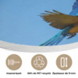 Papagaai - Vliegen - Blauw - Geel Akoestische PET Vilt - Rond klein -closeup_FR