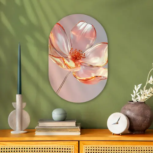 Glazen - Bloem - Roze Wandcirkel Ovaal Forex klein -sfeer2
