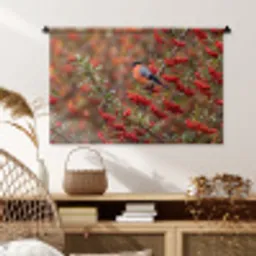 Goudvink - Bessen - Herfst - Natuur - Kleurrijk Wandkleed katoen middel -sfeer5