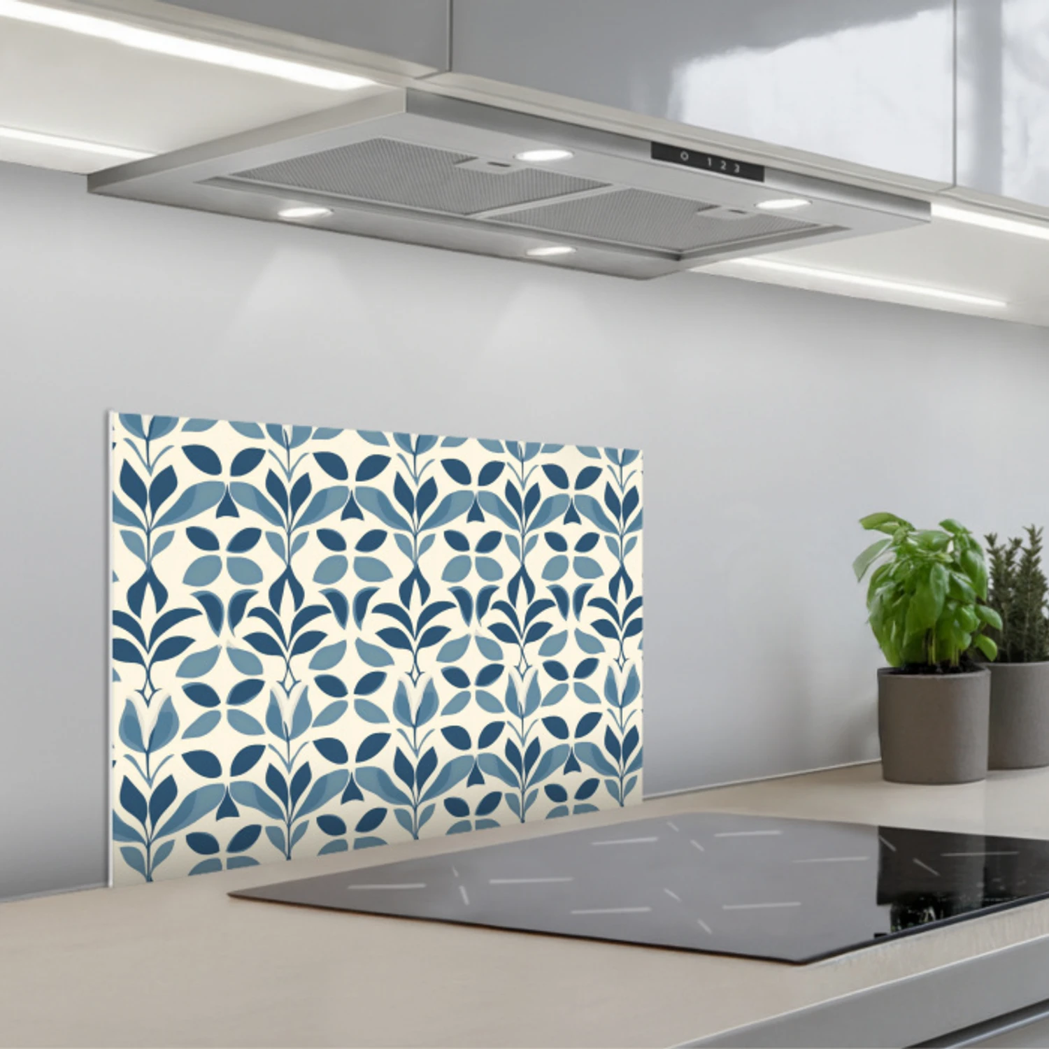 Kitchen splashback for hob - Flora - Modern - Blue | Kitchenyeah.co.uk