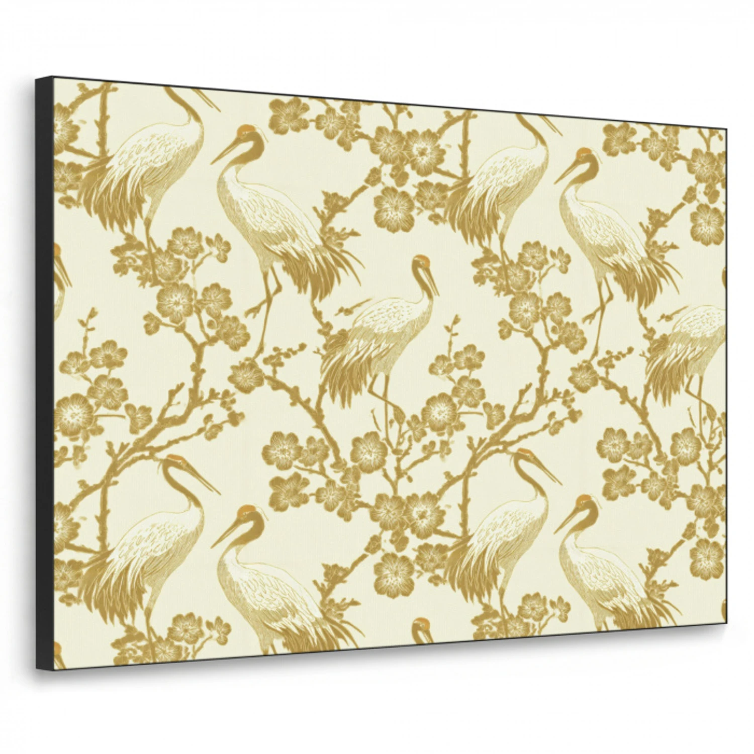 Kraanvogels - Kersenbloesem - Goud Textielframe zwart klein 947 -3d