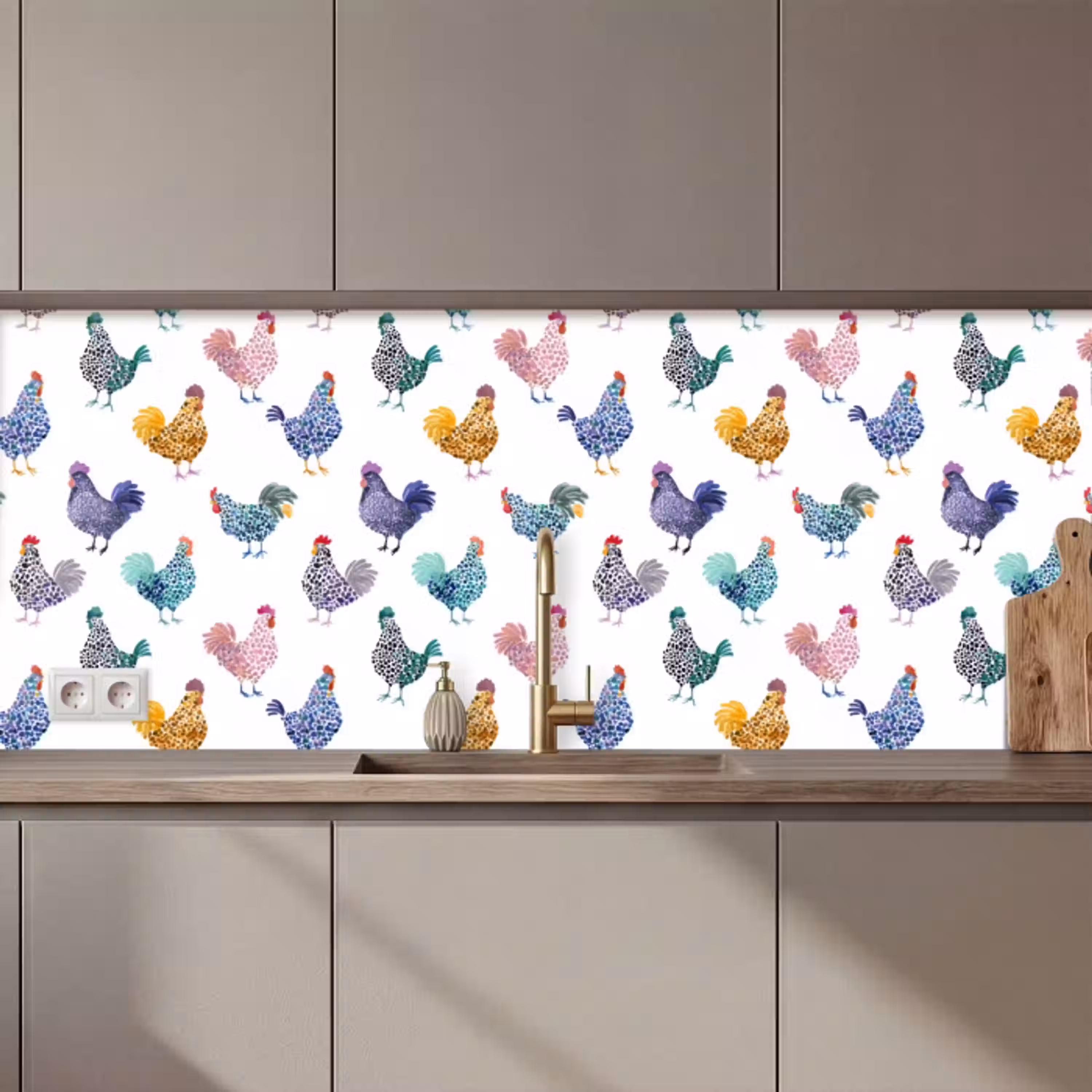 Kippen -Aquarel - Kleurrijk keuken achterwand 2 middel 871 zz_3dshopping