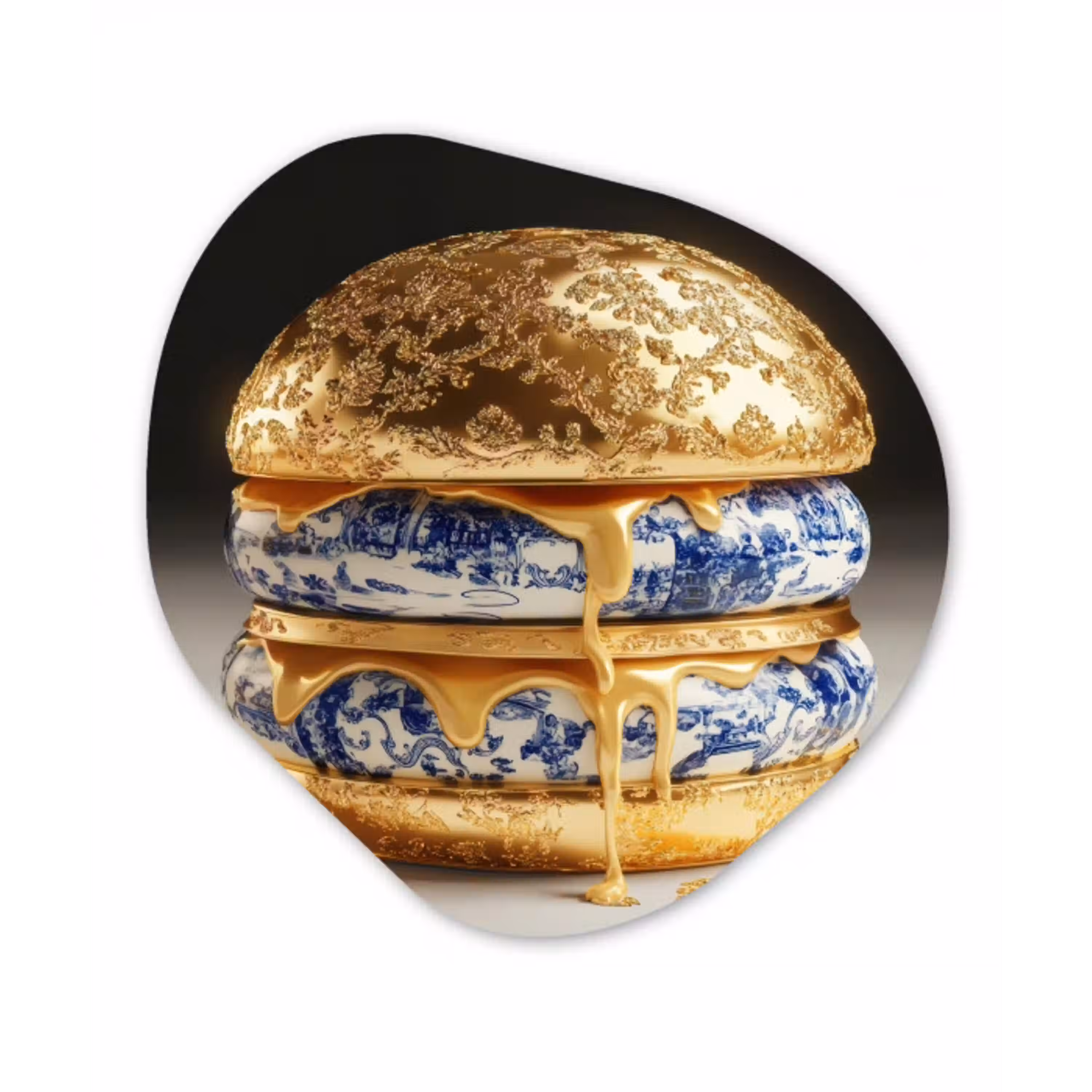 Delftsblauw - Goud - Burger Wandcirkel Organisch Plexiglas middel -3d