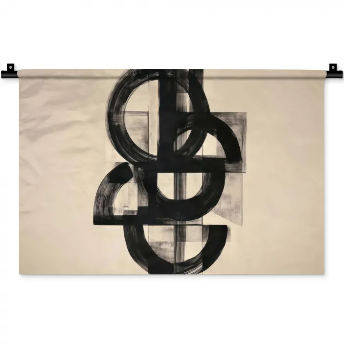 Cirkels - Lijnen - Vormen - Zwart Wandkleed katoen klein -zz3d