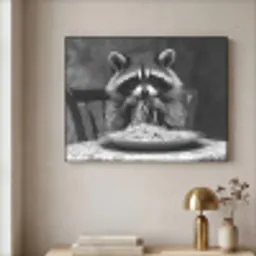Wasbeer - Cute - Pasta - Tafelkleed - Zwart - Wit Textielframe - compleet frame klein -sfeer2