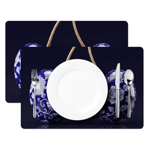 Porselein- Kersen - Delfts - Blauw Placemat vinyl groot -zzsfeer2_Kitchenyeah-website