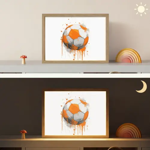 Voetbal - Abstract - Oranje - Verfspatten Light Box met batterij (Wandlamp kind) middel -sfeer3_kind