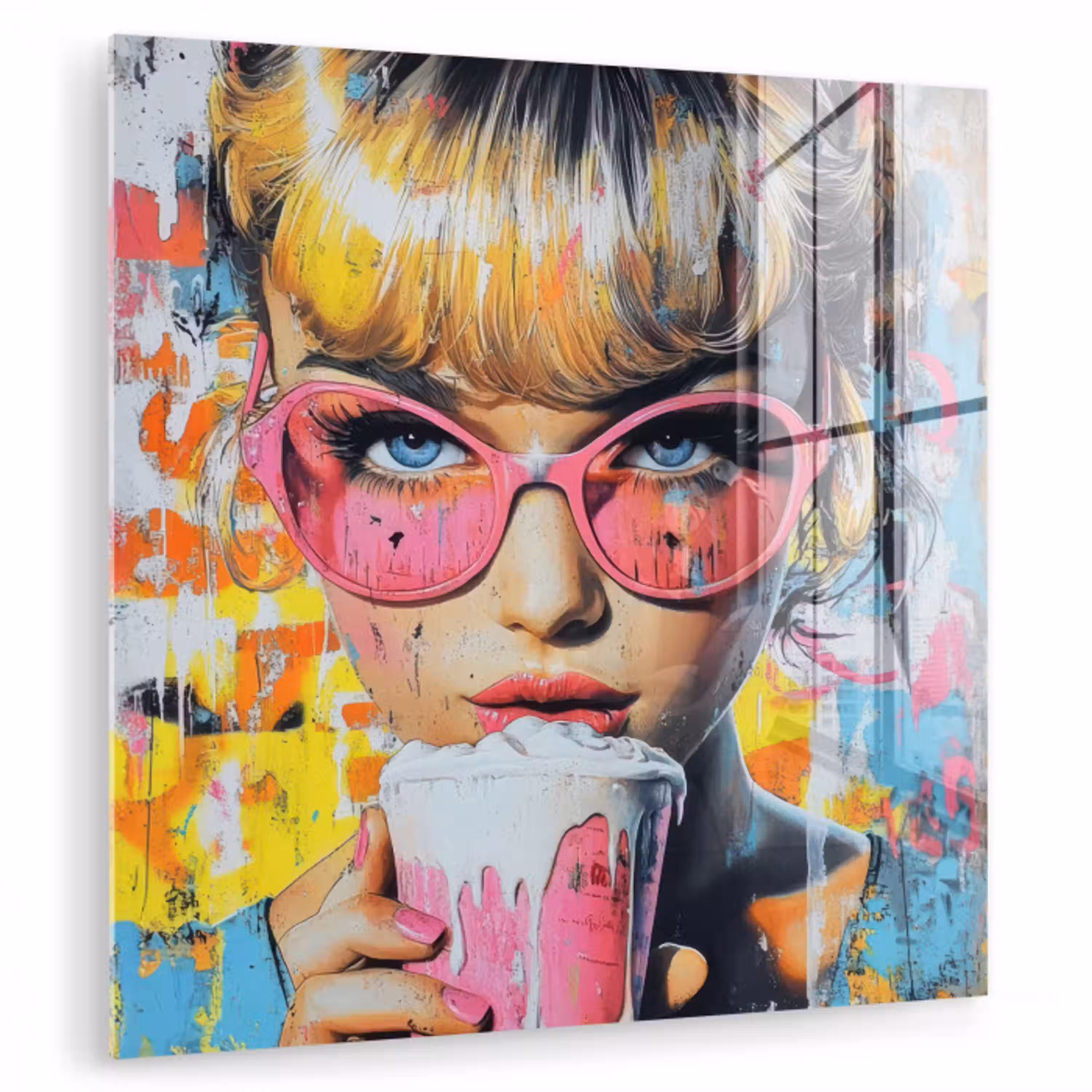 Expressief - Milkshake - Vrouw - Felle kleuren plexiglas 5mm klein -zzzproduct_nieuw