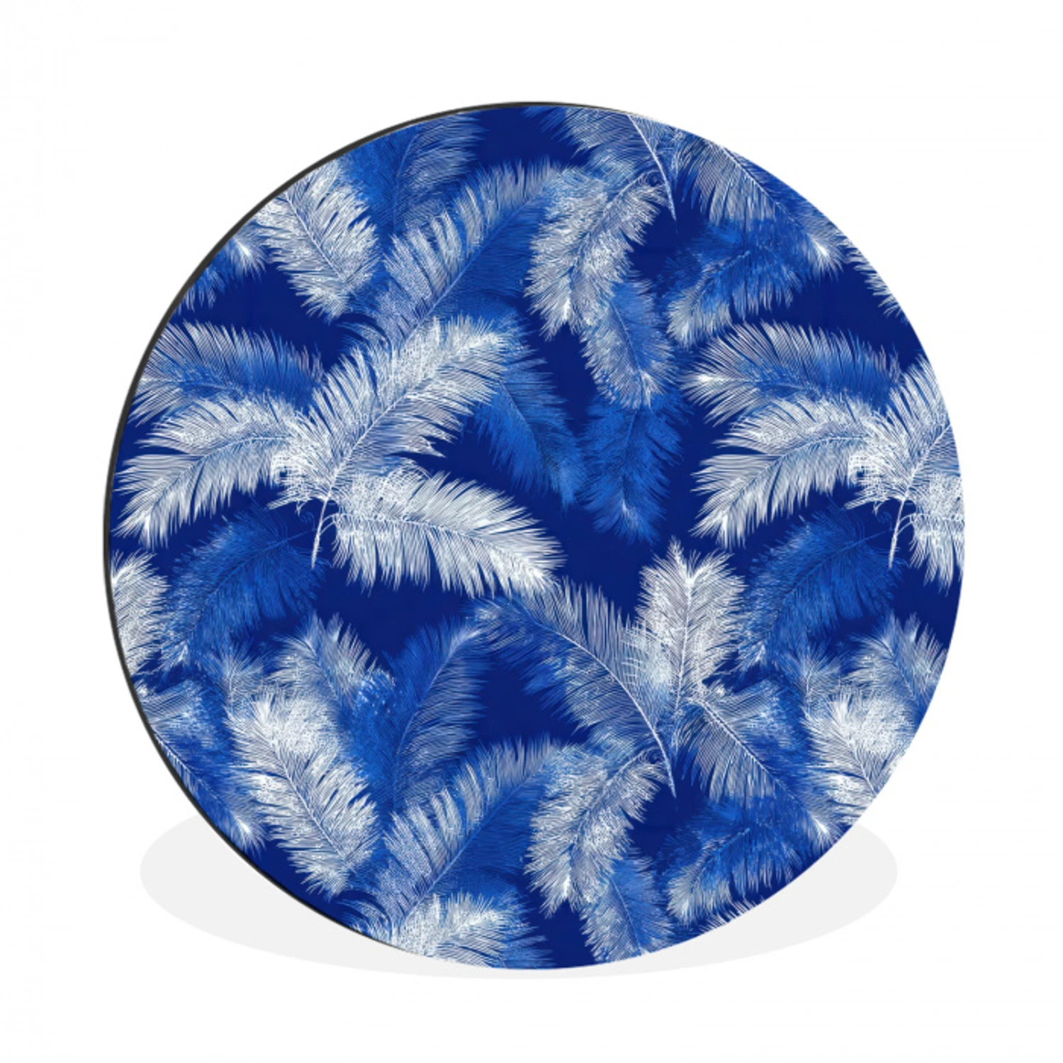 Palmblad - Patroon - Blauw Wandcirkel aluminium klein 190 -3d