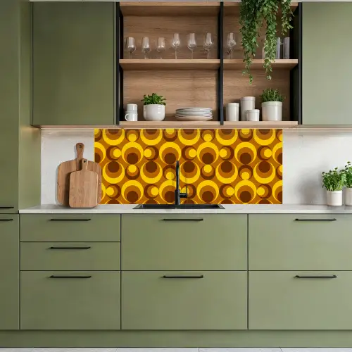 Patronen - Retro - Bruin - Geel keuken achterwand 2 middel 871 -sfeer3