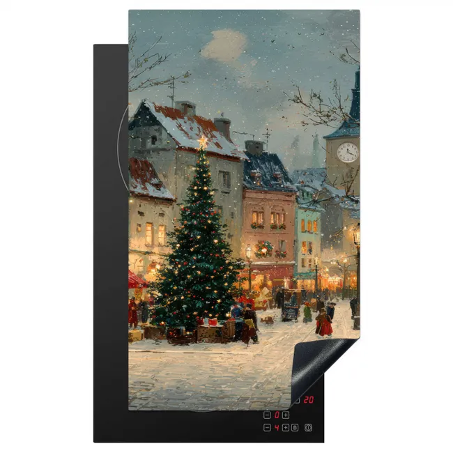 Kerstsfeer - Stadsplein - Kleurrijk Inductie beschermer vinyl 3mm middel -3d