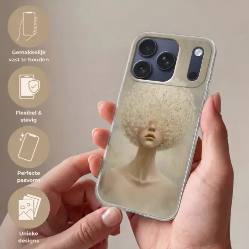 Dromerig - Beige - Paardenbloemzaadjes Telefoonhoesje iPhone 17 Pro klein -sfeer3_NL