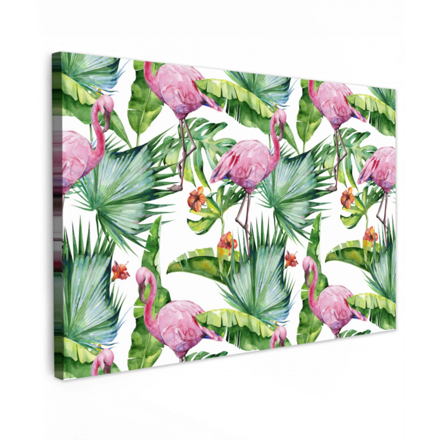 Flamingo - Bloemen - Bladeren - Jungle - Tropical canvas 2cm klein -z3d