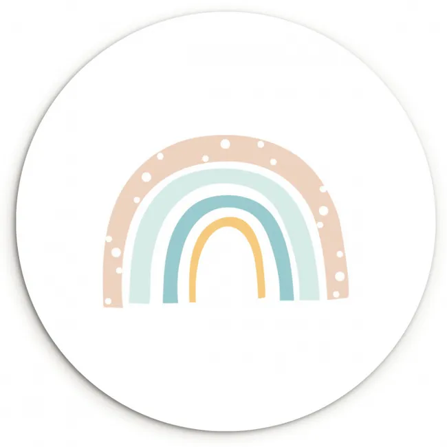 Regenboog - Kinderen - Pastel - Stippen - Baby Wandcirkel kunststof plaat 5mm dik klein -3d