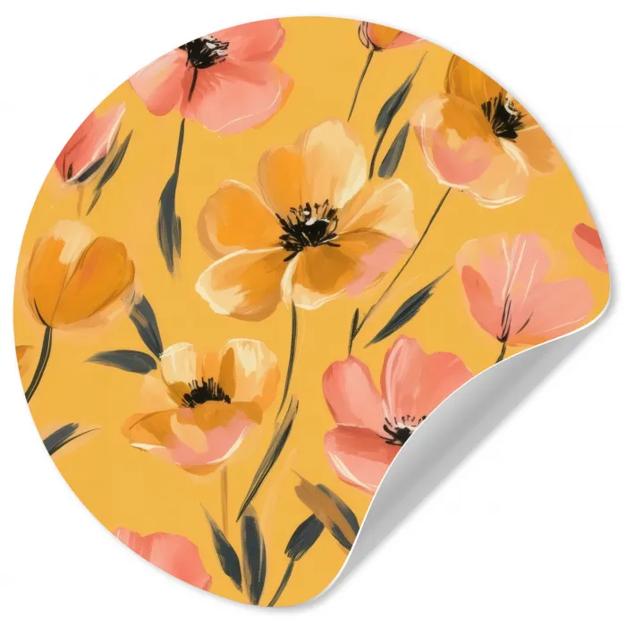 Bloemen - Geschilderd - Geel Wandcirkel behangsticker klein -3d