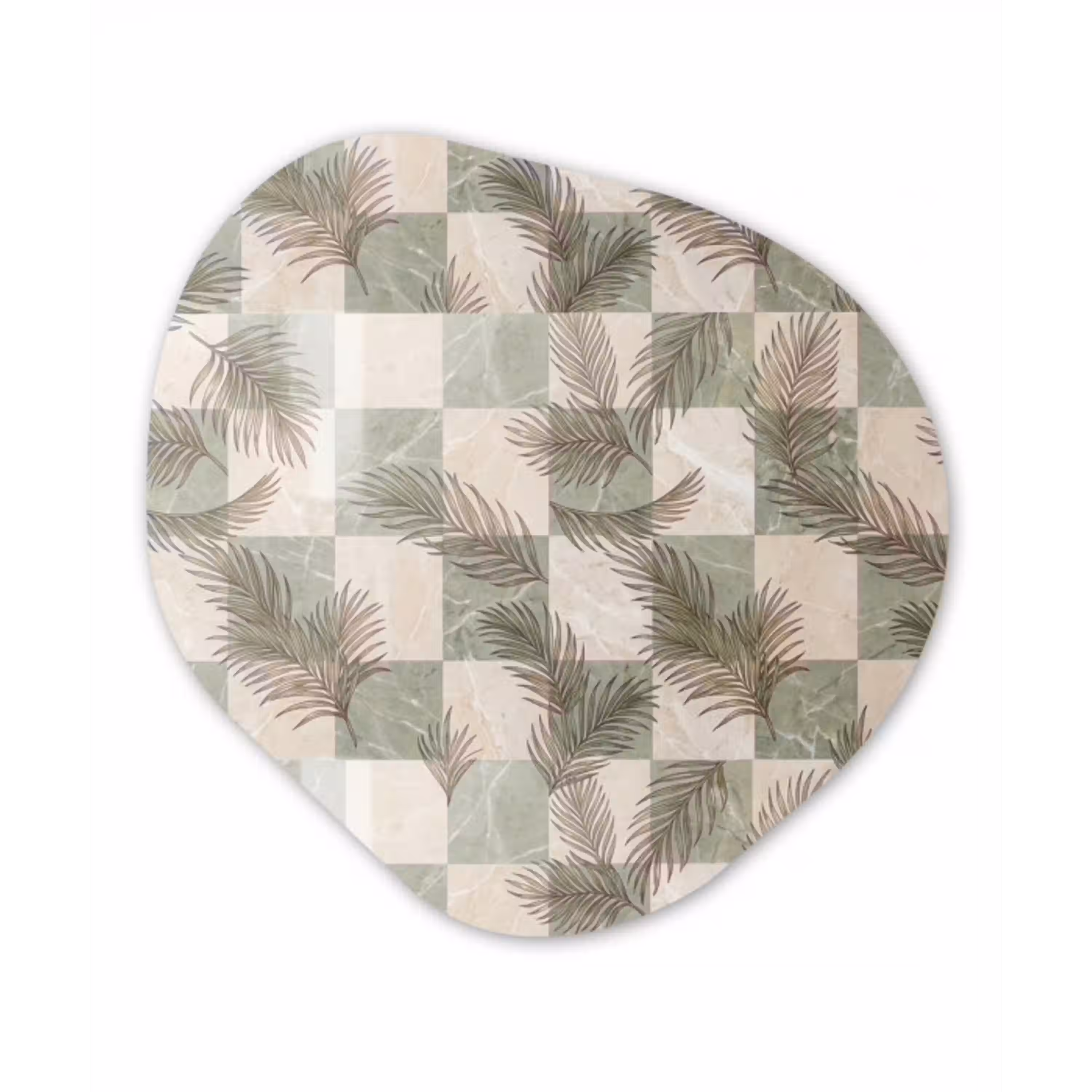 Planten - Bladeren - Marmer - Modern - Groen Wandcirkel Organisch Aluminium middel -3d