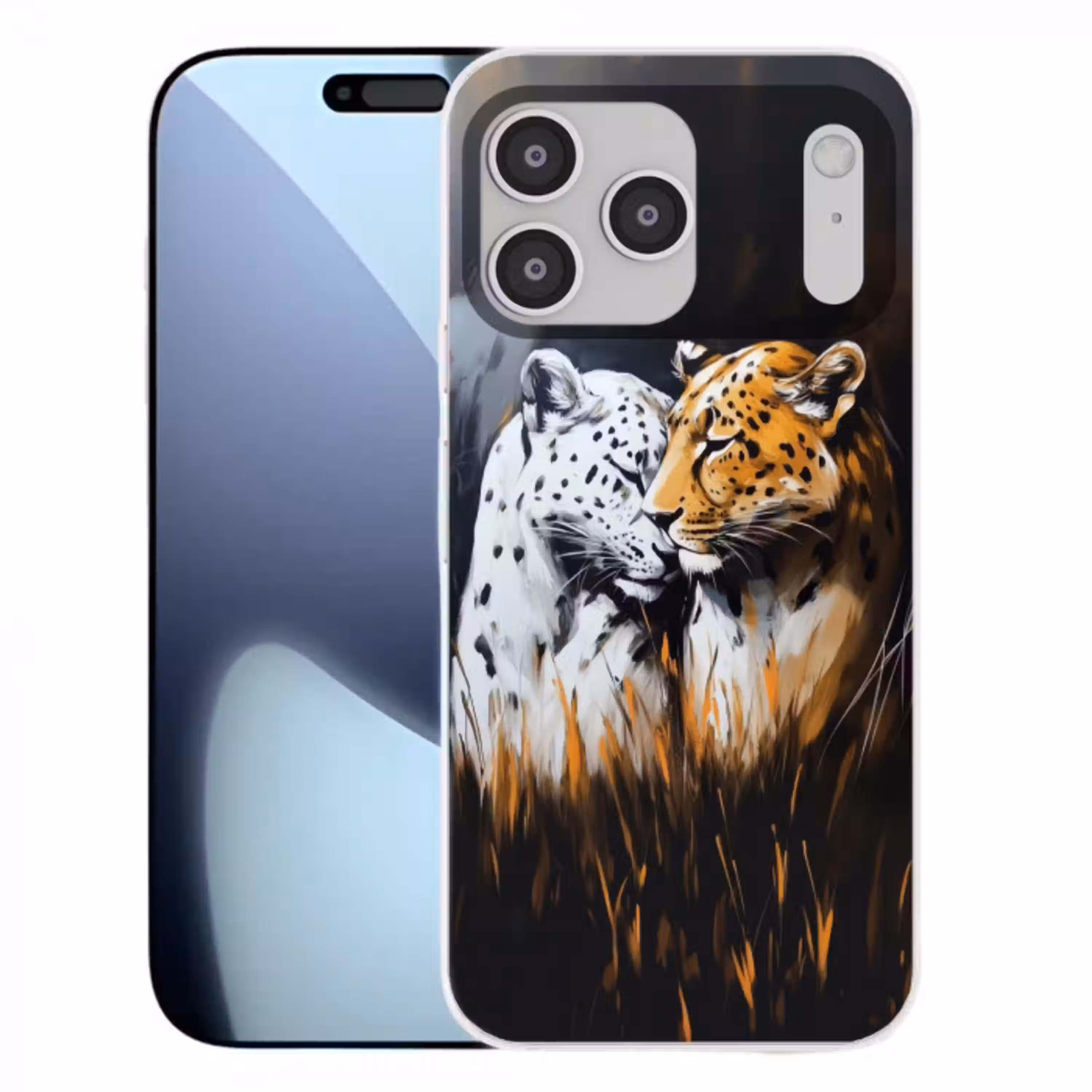 Luipaard - Oranje - Wit - Gras Telefoonhoesje iPhone 17 Pro Max klein -3d