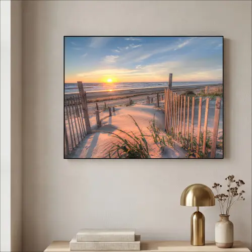 Strand - Zee - Duin - Zonsondergang - Landschap Textielframe zwart klein -sfeer2