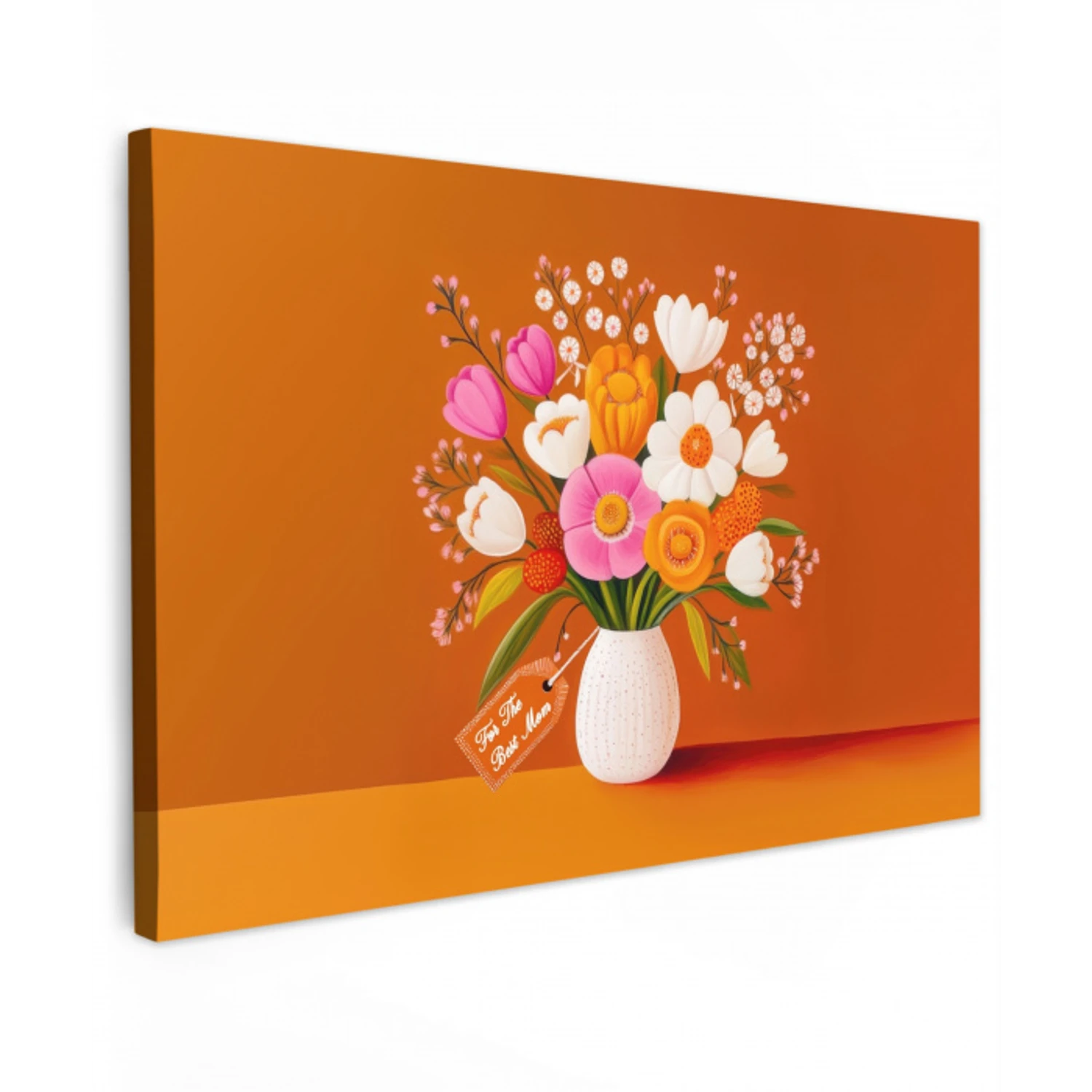 Vaas - Bloemen - Oranje Tuinposter op houten frame 2 cm dik klein -3d