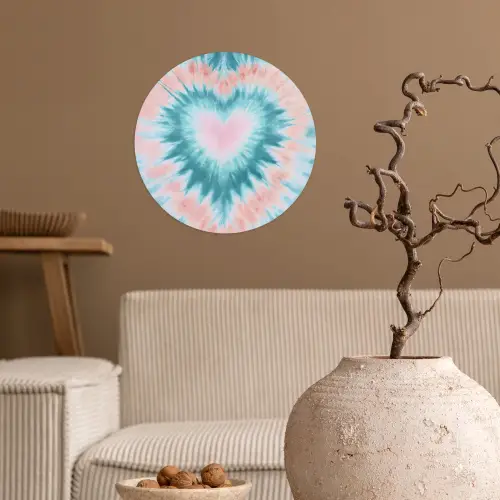 Hartvormig - Tie dye - Pasteltinten - Lichtgroen Wandcirkel behangsticker klein -sfeer1