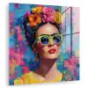 Vrolijk portret - Vrouw - Bloemenkroon plexiglas 5mm klein -zzzproduct_nieuw