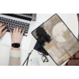 Abstract - Cirkel - Modern - Beige - Zwart - Minimalistisch laptophoes neopreen klein -bureau