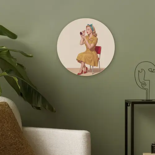 Illustratie - Mascara - Vrouw - Geel Akoestische PET Vilt - Rond klein -sfeer2