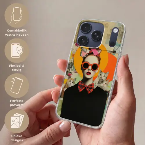 Vrouw - Bril - Strik - Retro Telefoonhoesje iPhone 17 Pro klein -sfeer3_NL