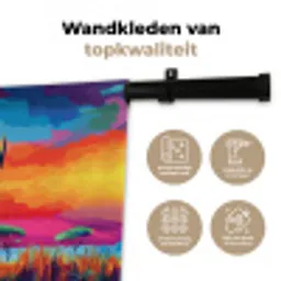 Neushoorn - Zonsondergang - Savanna - Kleurrijk Wandkleed katoen klein -sfeer2